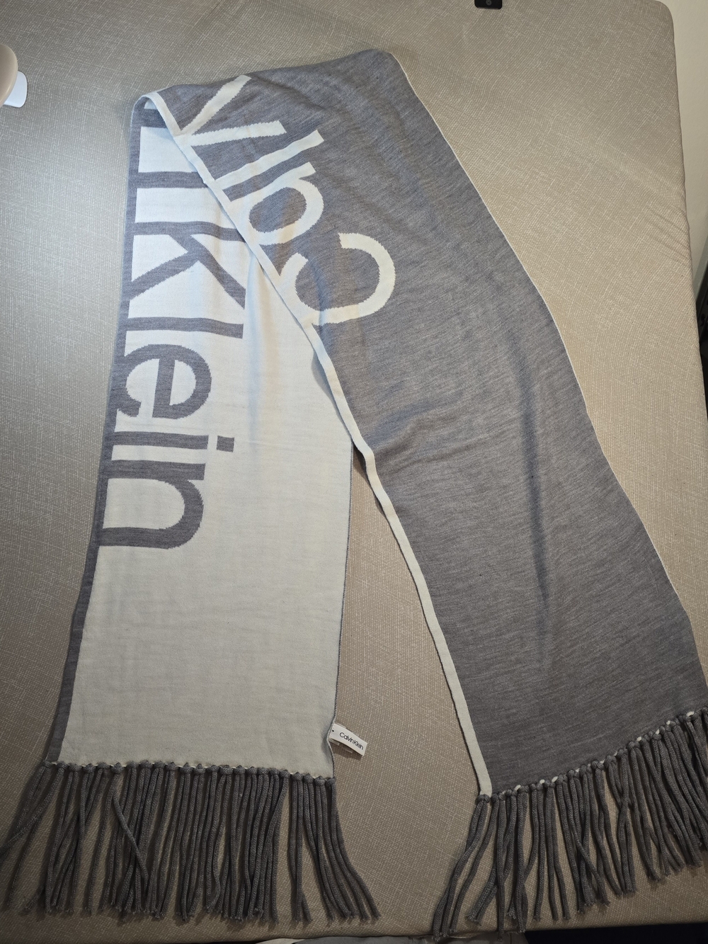 Calvin Klein Reversible Gray and White Logo Scarf